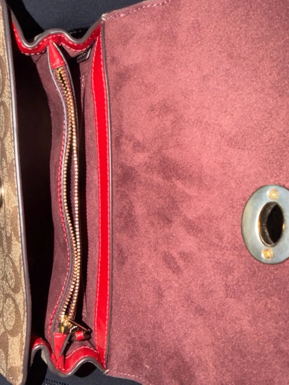 Coach Red Leather and Signature Canvas Top-Handle Shoulder Bag